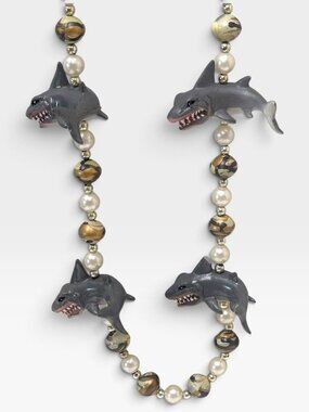Novelty Shark Necklace 38" Chunky Beads Halloween Costume Party Faux Pearl